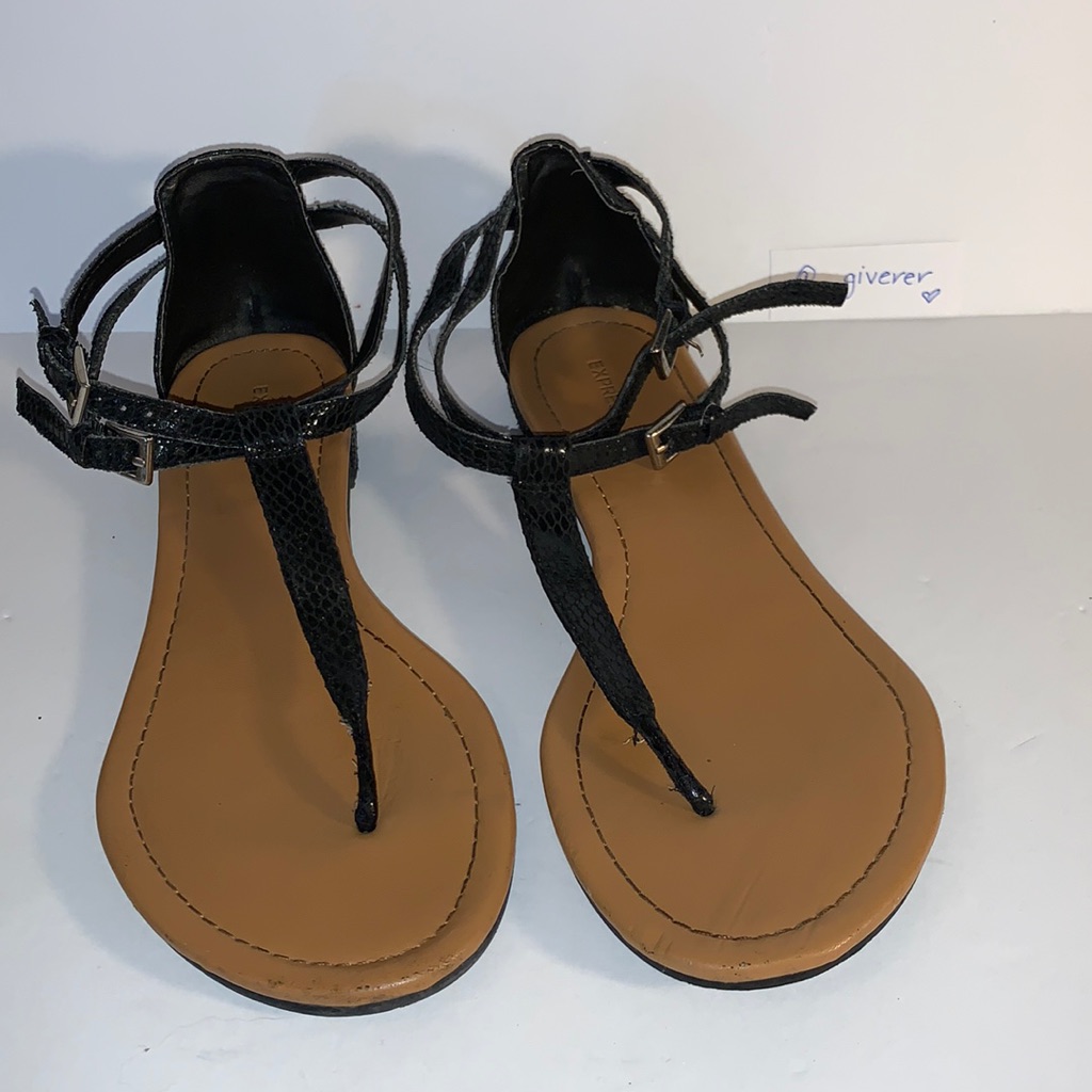 8 Black Express Double Strap Python Sandals
